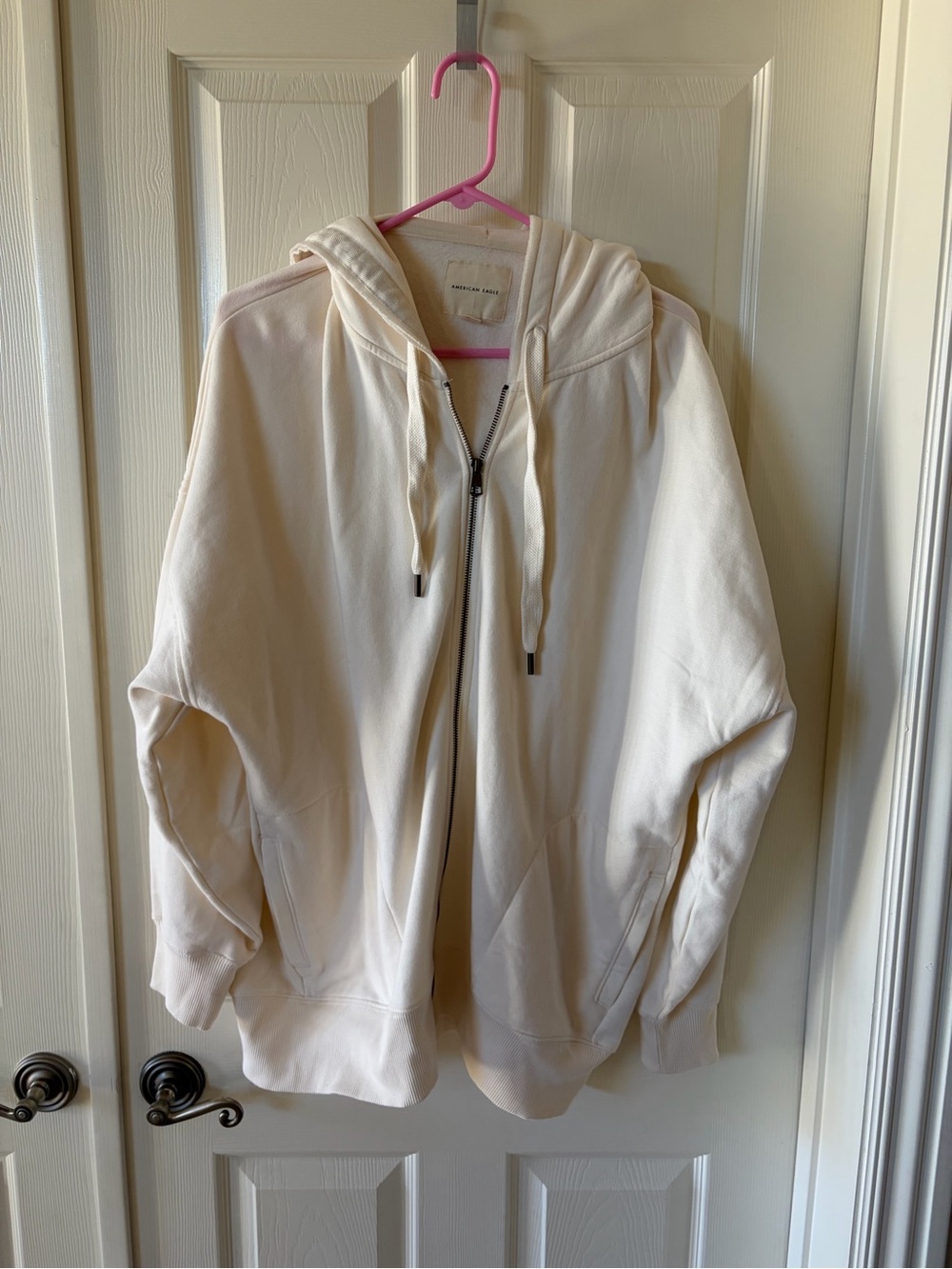 American Eagle Outfitters Cream Zip-Up Hoodie